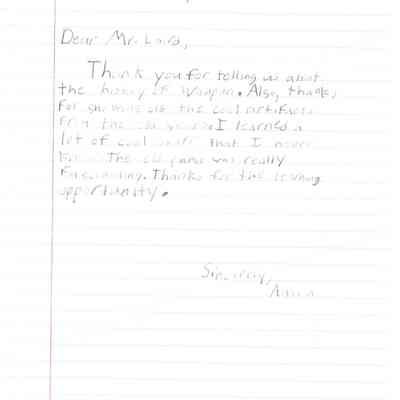 Thank you letter from Austin.