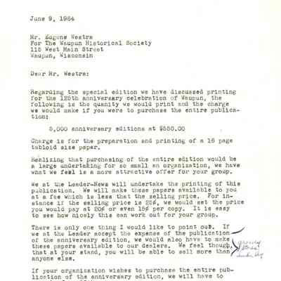 125th Anniversary Edition, 1964, Celebration of Waupun, Jubilee