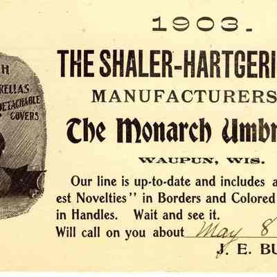 Postcard, Shaler-Hartgerink, Monarch Umbrellas Advertisement