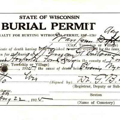 State of Wisconsin Burial Permit: Herman Gerritson