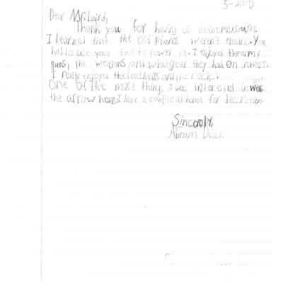 Thankk you letter from Abram Disch