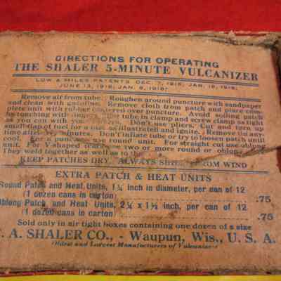 Box showing directions for Shaler 5-minute vulcanizer.