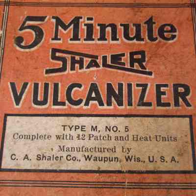 Box showing type of Shaler 5 minute vulcanizer.