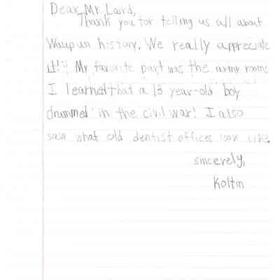 Thank you letter from Koltin.