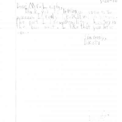 Thank you letter from Dakota.