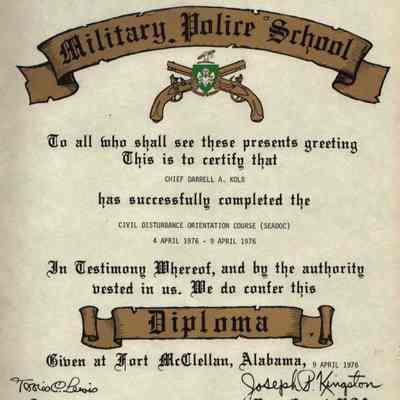 Diploma, United States Army, Military Police, Darrell Kolb