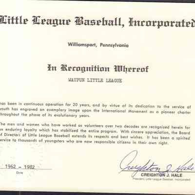 20th Anniversary, 1982 Little League