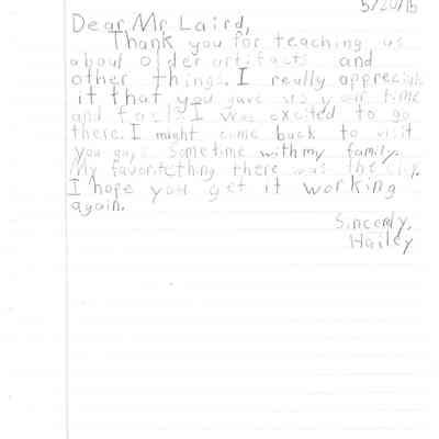 Thank you letter from Hailey.