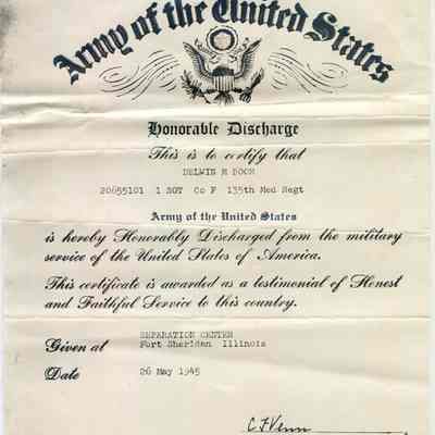 Military, Discharge Certificate, Delwin M Boom