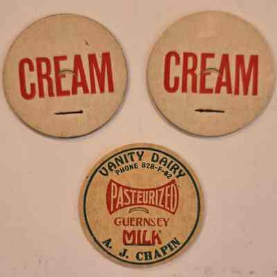 Milk Bottle Caps, Dairy, A. J. Chapin, Vanity Dairy