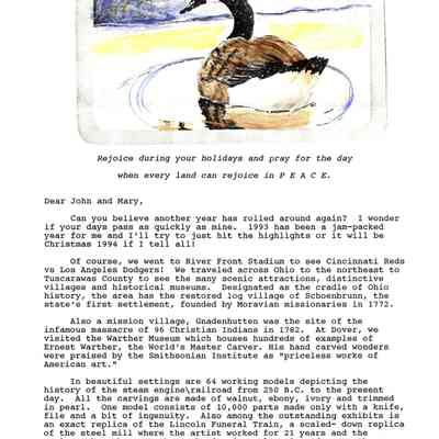 Letter from June Kelly dated Christmas, 1993