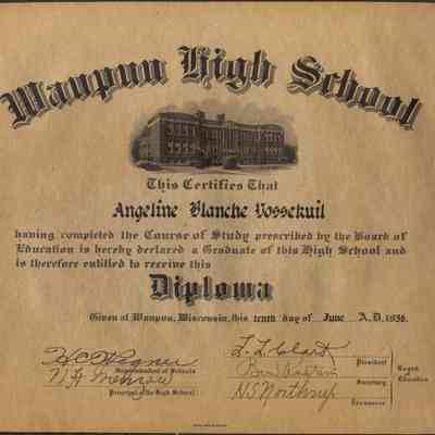 1938 High School Diploma - Angeline Vossekuil