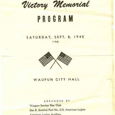 Program, WWII, Victory Memorial, September 8, 1945
