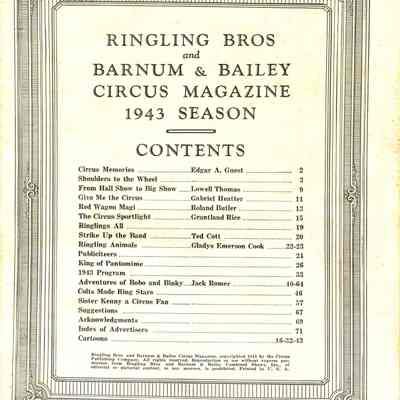 Magazine, Ringling Bros and Barnum & Bailey Circus, 1943 Season