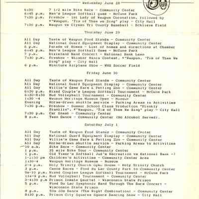 Schedule of Events, Sesquicentennial, 150th Anniversary