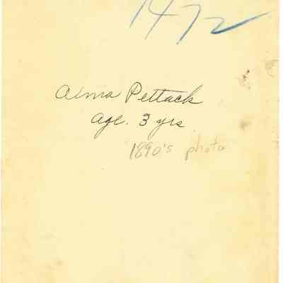 Back of photo of Alma Pettack