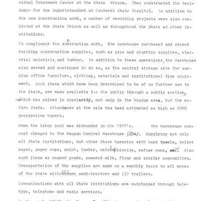 History of Waupun Central Warehouse cont.