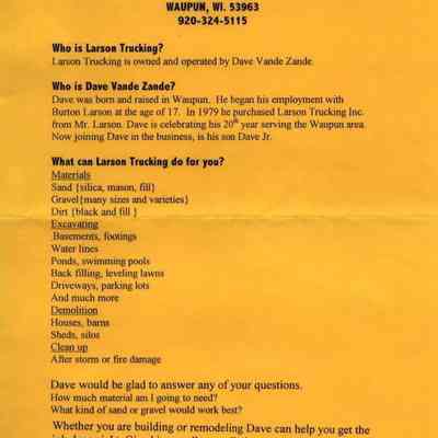 Flyer, Larson Trucking