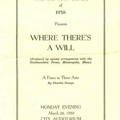 Program, The Senior Class Play, Where There's a Will, Class of 1938