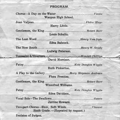 League Contest in Declamation Berlin--Omro--Waupun, 1909