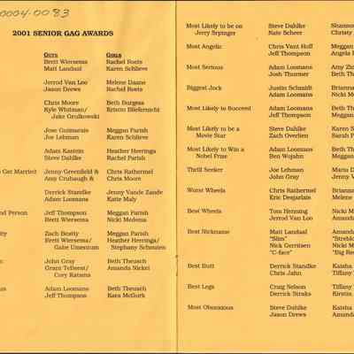 Waupun High School-"Senior Gag Wards" Class of (2001): Origformat: Other