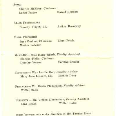 Page from program of 1938 Class Play