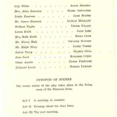 Page from 1938 Class Play - Characters