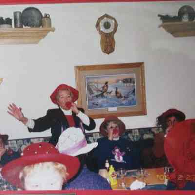 Karen Grant "directing" kazoo orchestra at Feb. outing