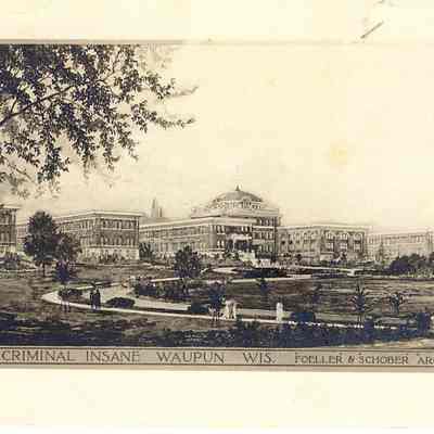 Postcard, Central State, Drawing of the Hospital for the Criminal Insane
