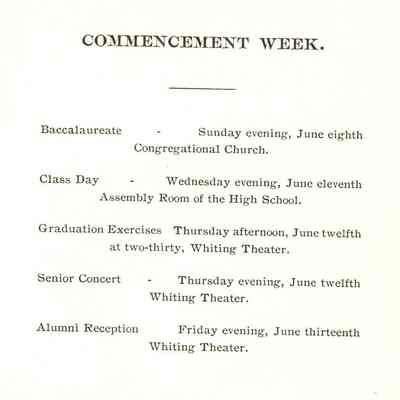 Schedule for Commencement Week.