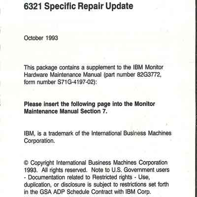 Monitor Hardware Maintenance Manual Supplement : 6321 Specific Repair Update