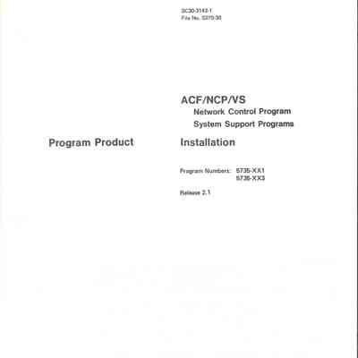 ACF/NCP/VS Network Control Programs System Support Programs