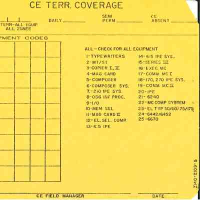 CE Territory Coverage (Punch Card) / Lot of 10