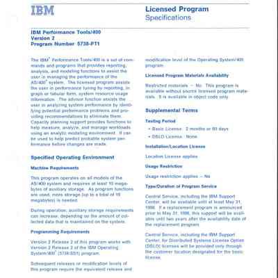 IBM Performance Tools/400 Version 2