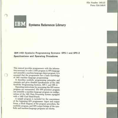 IBM 1401 Symbolic Programming Systems: SPS-1 and SPS-2
