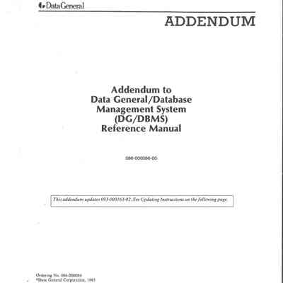 Addendum to Data General/Database Management System (DG/DBMS) Reference Manual