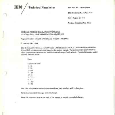 General Purpose Simulation System/360 : Introduction User's Manual for OS and DOS