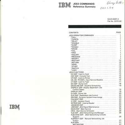 JES3 Commands : Reference Summary