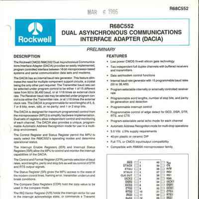 R68C552 Dual Asynchronous Communications Interface Adapter (DACIA)