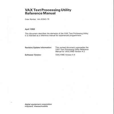 VAX Text Processing Utility : Reference Manual