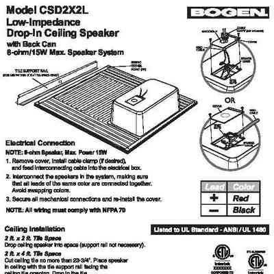Model CSD2X2L Low-Impedance Drop-In Ceiling Speaker with Back Can