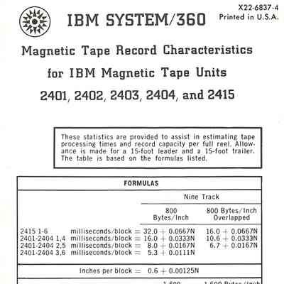 IBM System/360 Magnetic Tape Record Characteristics