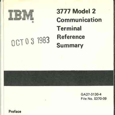 3777 Model 2 Communication Terminal Reference Summary