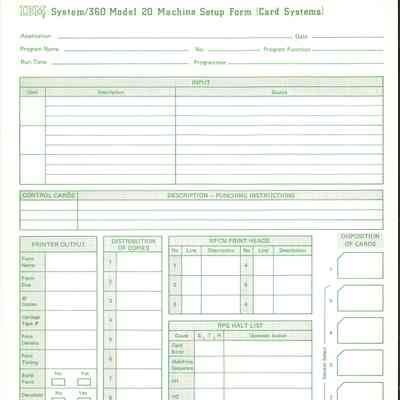 System/360 Model 20 Machine Setup Form