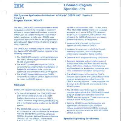 IBM Systems Application Architecture AD/Cycle COBOL/400 Version 2