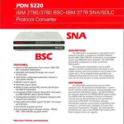 PDN 5220 : IBM 2780/3780 BSC-IBM 3776 SNA/SDLC Protocol Converter