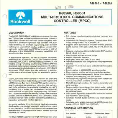 R68560, R68561 Multi-Protocol Communications Controller (MPCC)