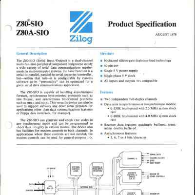 Z80-SIO Z80A-SIO : Product Specification