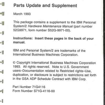 Personal System/2 Hardware Maintenance Manual Supplement : Parts Update and Supplement