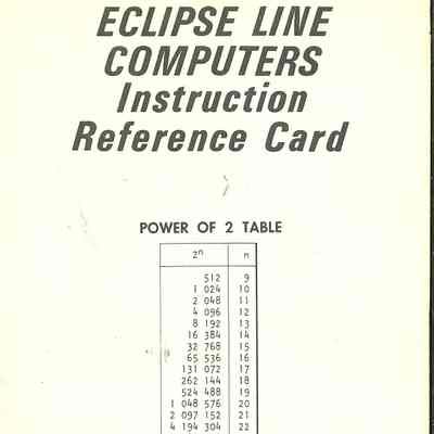 Eclipse Line Computers : Instruction Reference Card